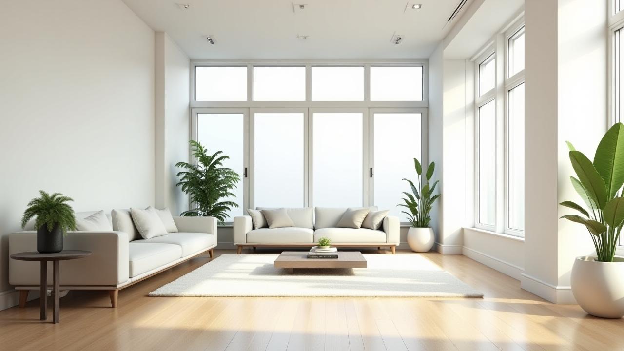 A sun-drenched, meticulously organized modern London living room showing the ultimate result of Tide & Tidy services.